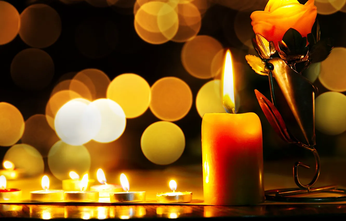 Фото обои свечи, огоньки, боке