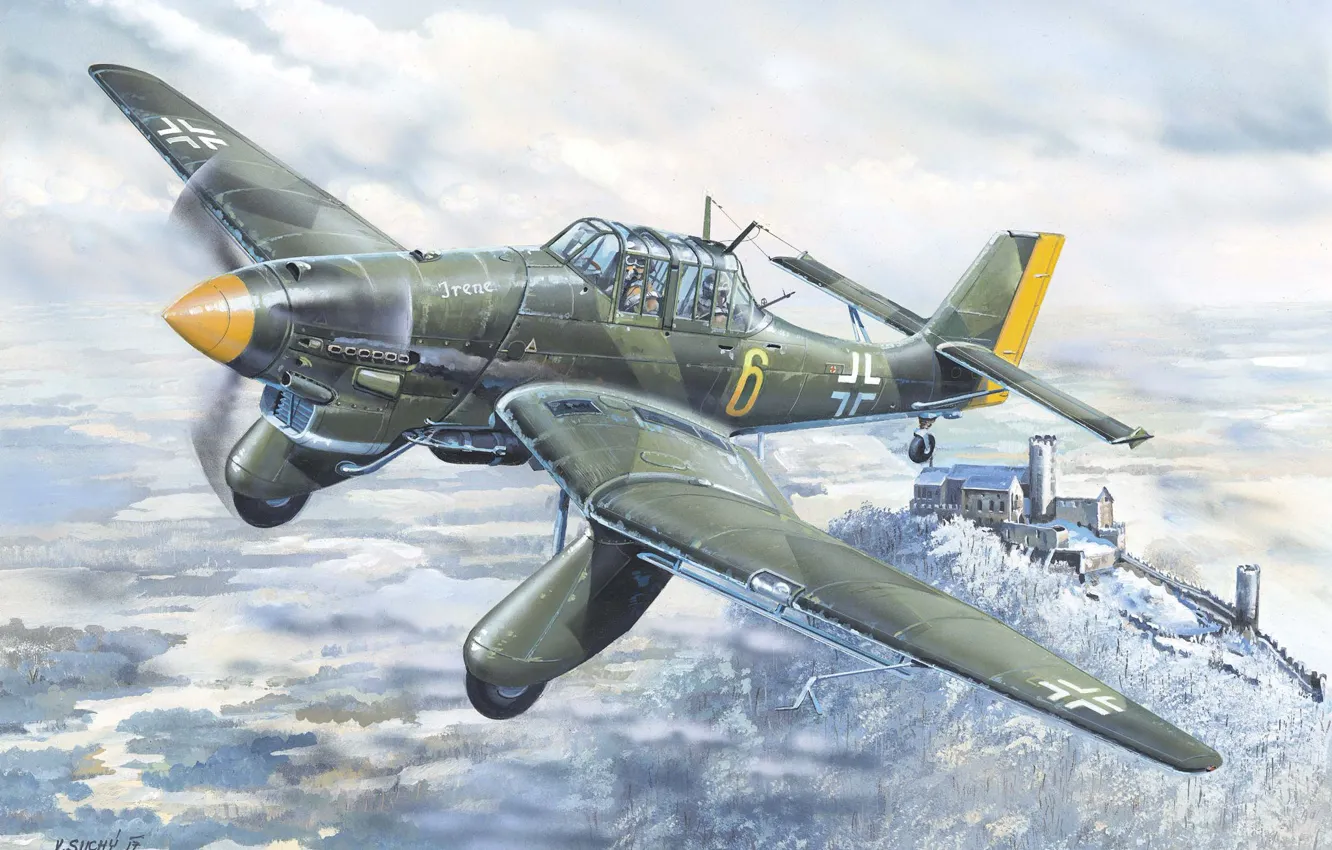 Фото обои Germany, painting, Junkers, Luftwaffe, Ju.87A Stuka