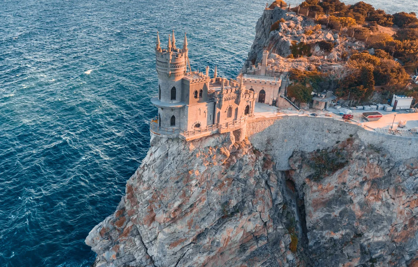 Фото обои море, пейзаж, замок, скалы, Крым, Ласточкино гнездо, Ялта