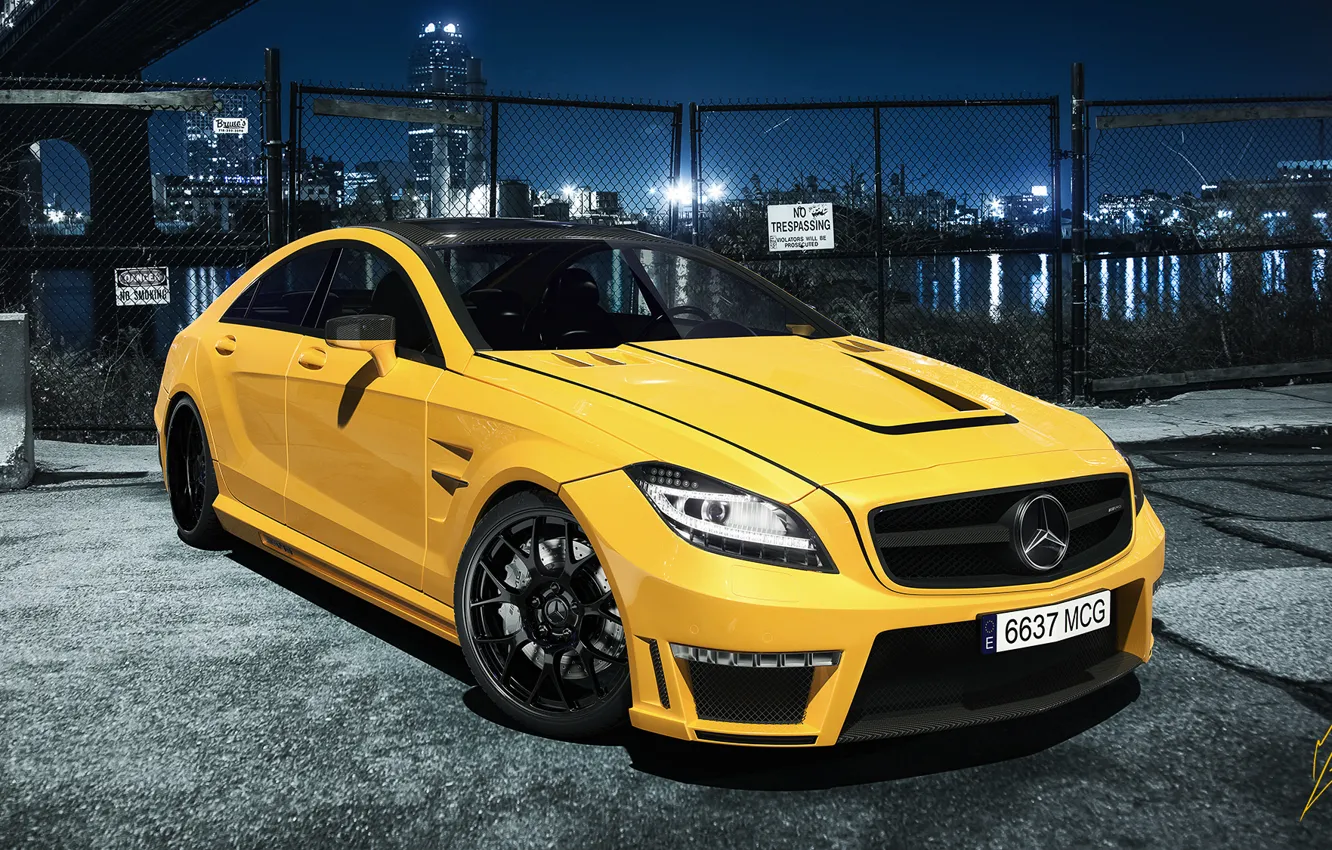 Фото обои Mercedes-Benz, Cars, AMG, Yellow, CLS63, Ligth, Nigth