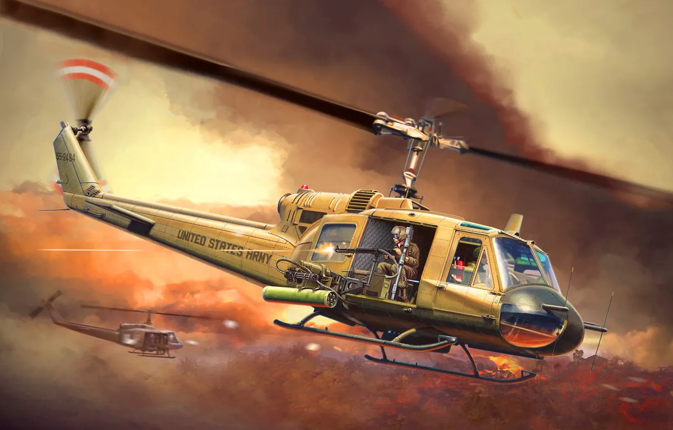 Фото обои США, Вертолёт, Боевой вертолёт, UH-1 Huey, UH-1B