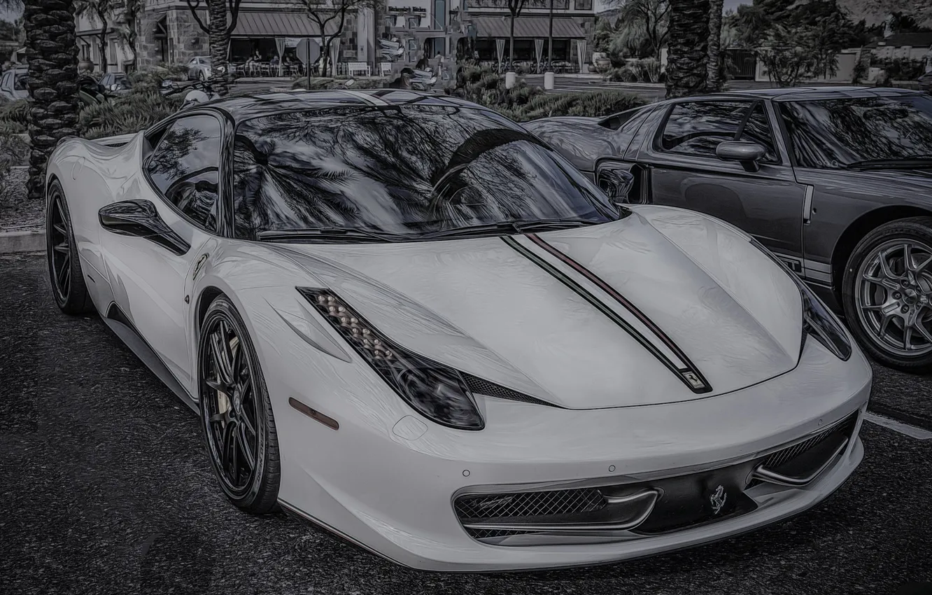 Фото обои Ferrari, white, black, 458, auto