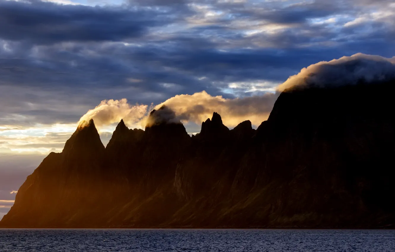 Фото обои море, небо, горы, Norway, Senja