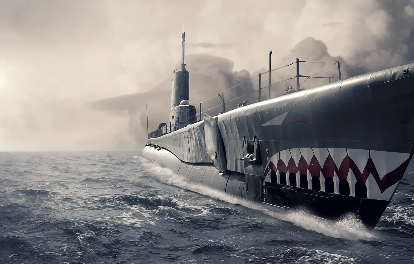 Фото обои океан, нос, арт, подводная лодка, Submarine