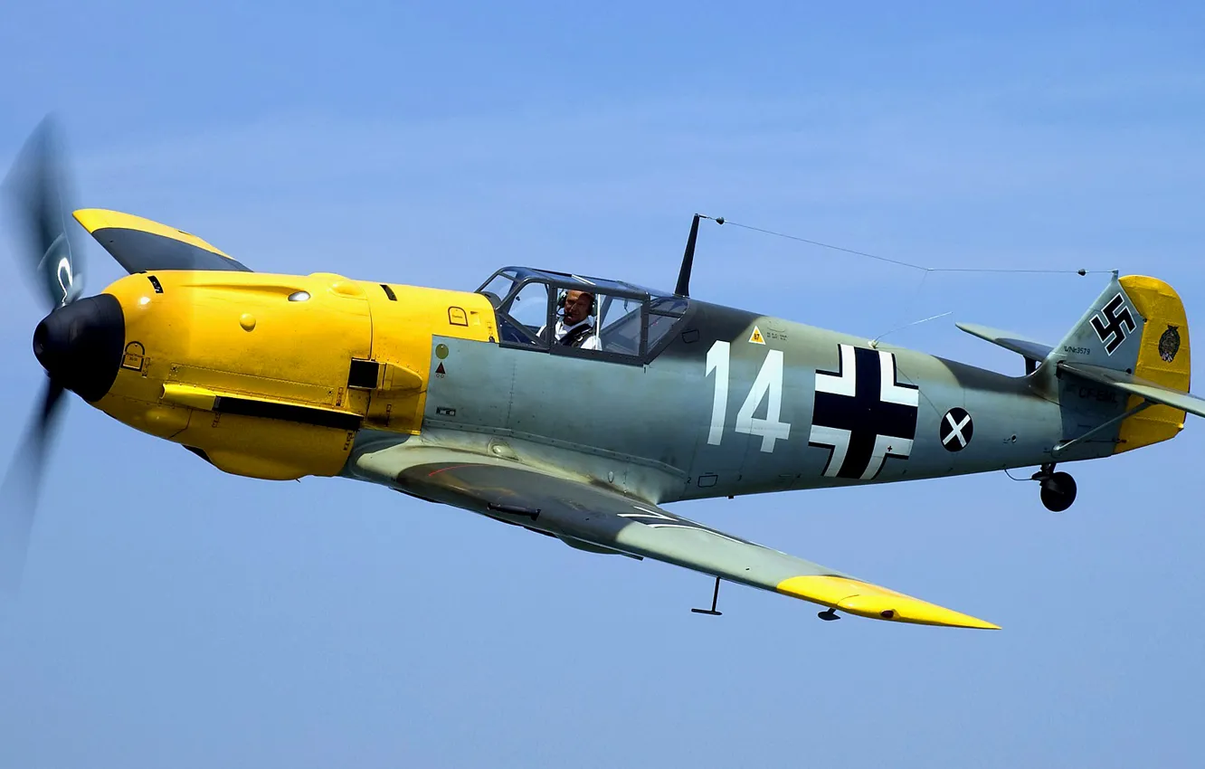 Фото обои полет, самолет, истребитель, пилот, пропеллер, Ме-109, Мессершмитт, BF-109