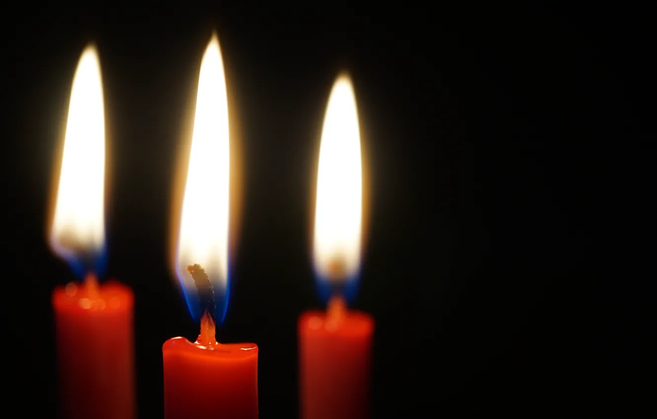 Фото обои пламя, свечи, Three candle flames