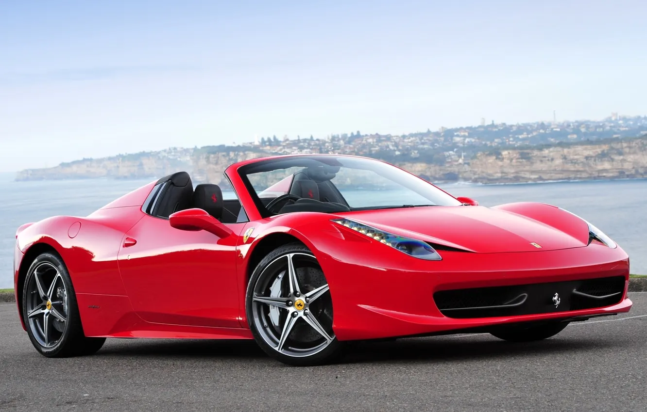 Фото обои небо, красный, Феррари, Италия, панорама, Ferrari, суперкар, 458