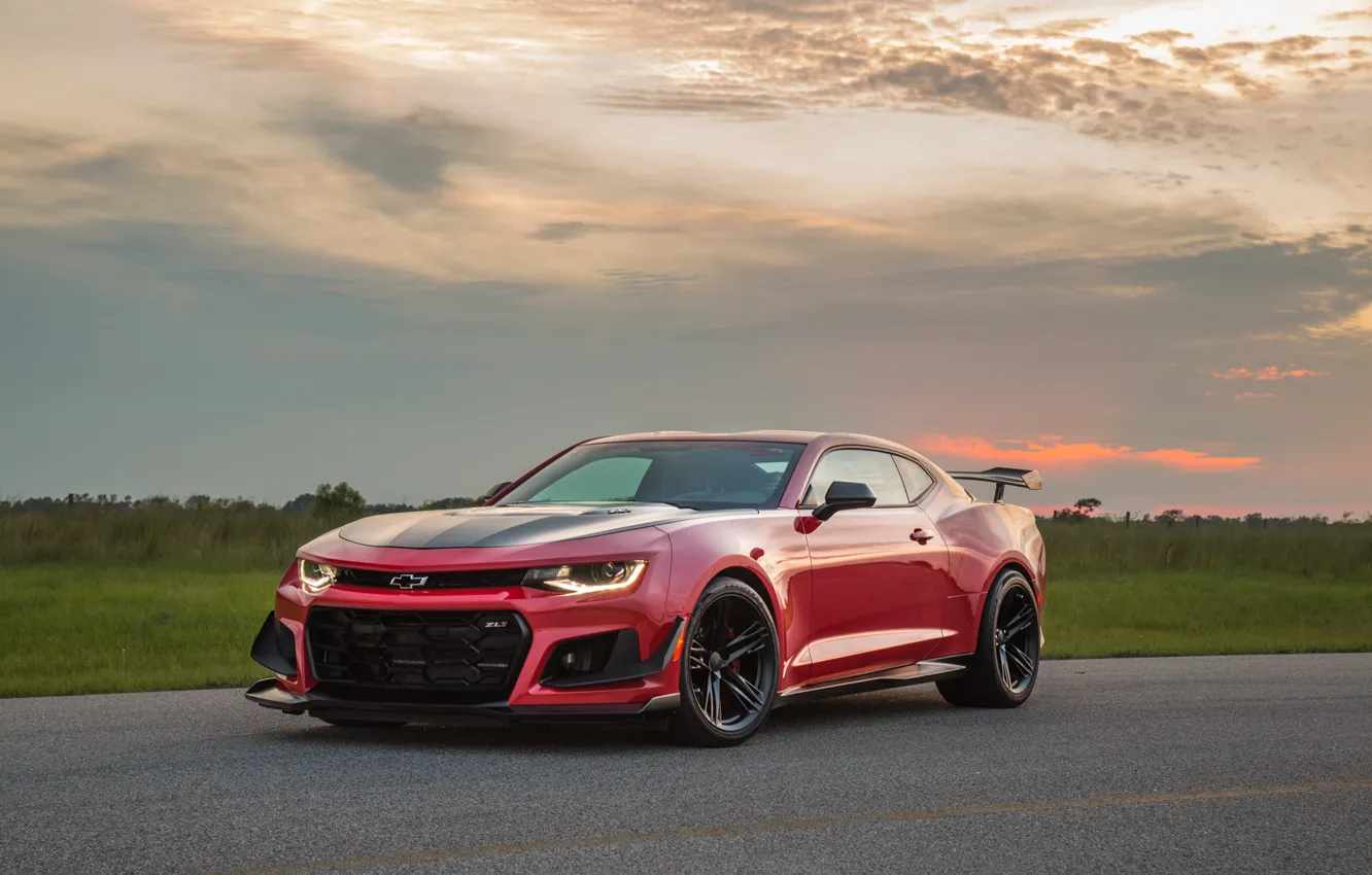 Фото обои закат, Chevrolet, Camaro, Hennessey, ZL1, 2017, HPE850