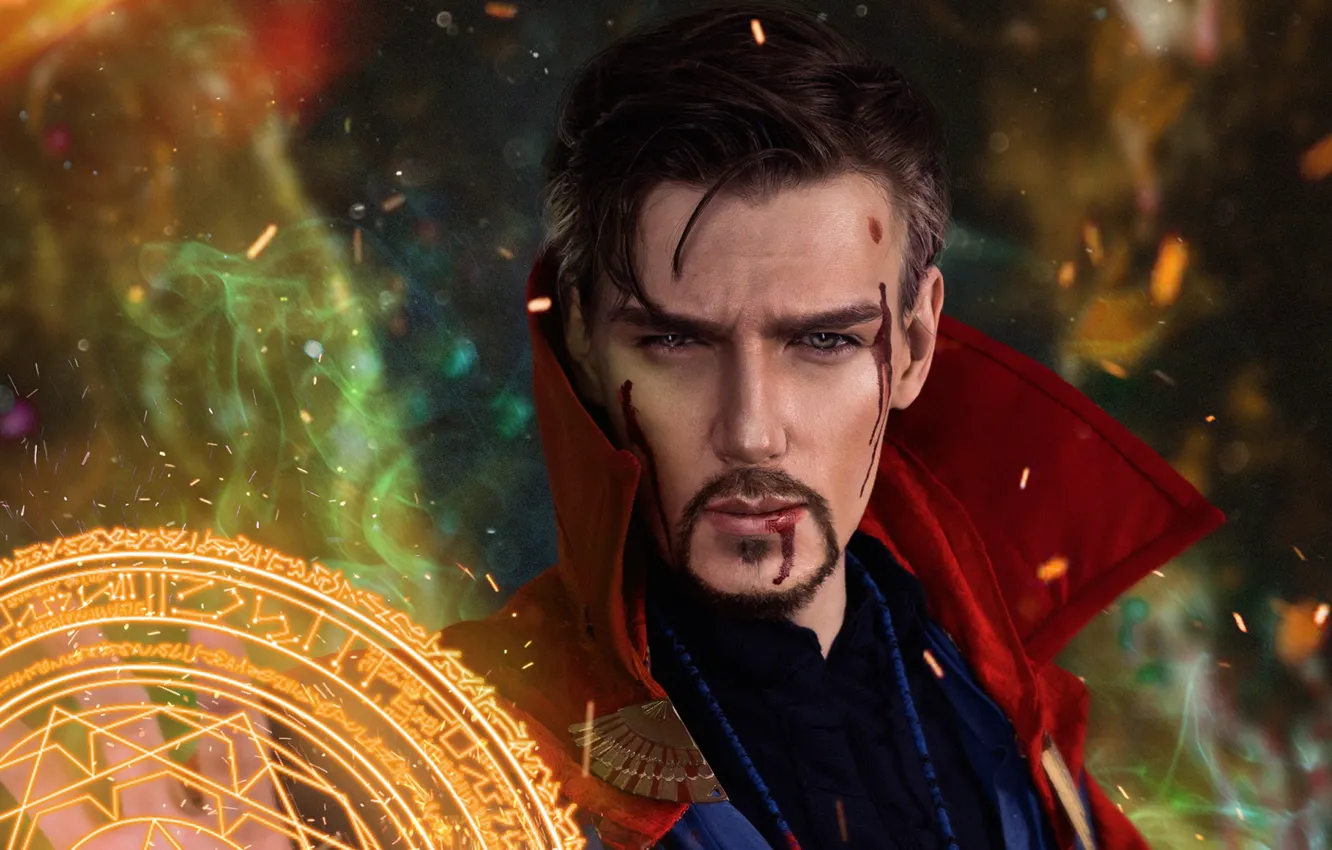 Фото обои взгляд, кровь, арт, 3D графика, Doctor Strange, Доктор Стрэндж
