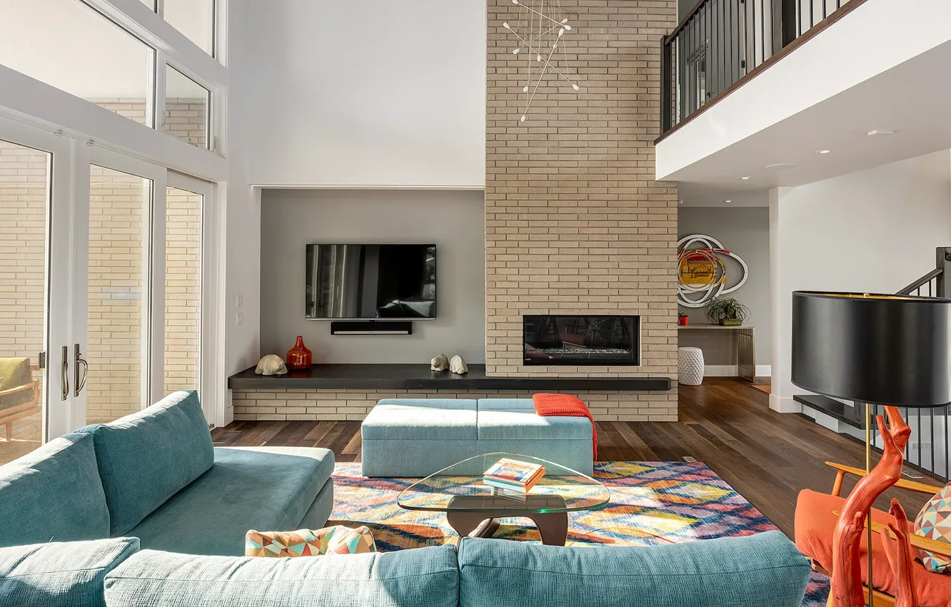 Фото обои интерьер, камин, гостиная, House in Calgary, by DOODL