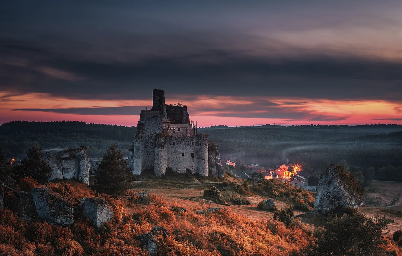 Фото обои пейзаж, тучи, природа, замок, Польша, развалины, руины, Mirow Castle