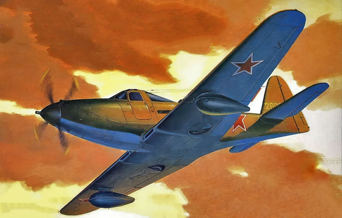 Фото обои art, airplane, aviation, ww2, P-63 KingCobra