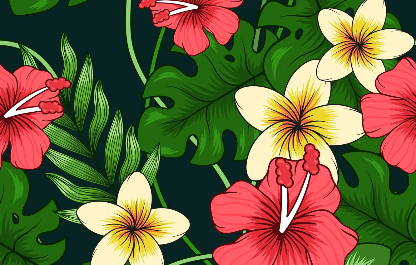 Фото обои листья, цветы, фон, черный, текстура, colorful, flowers, background