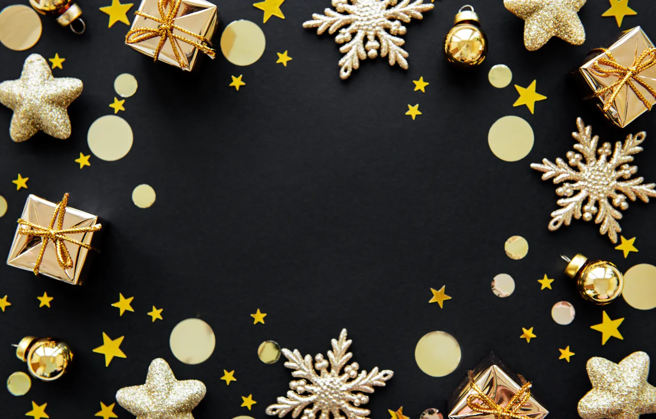 Фото обои украшения, Новый Год, Рождество, golden, christmas, merry, snowflakes, decoration