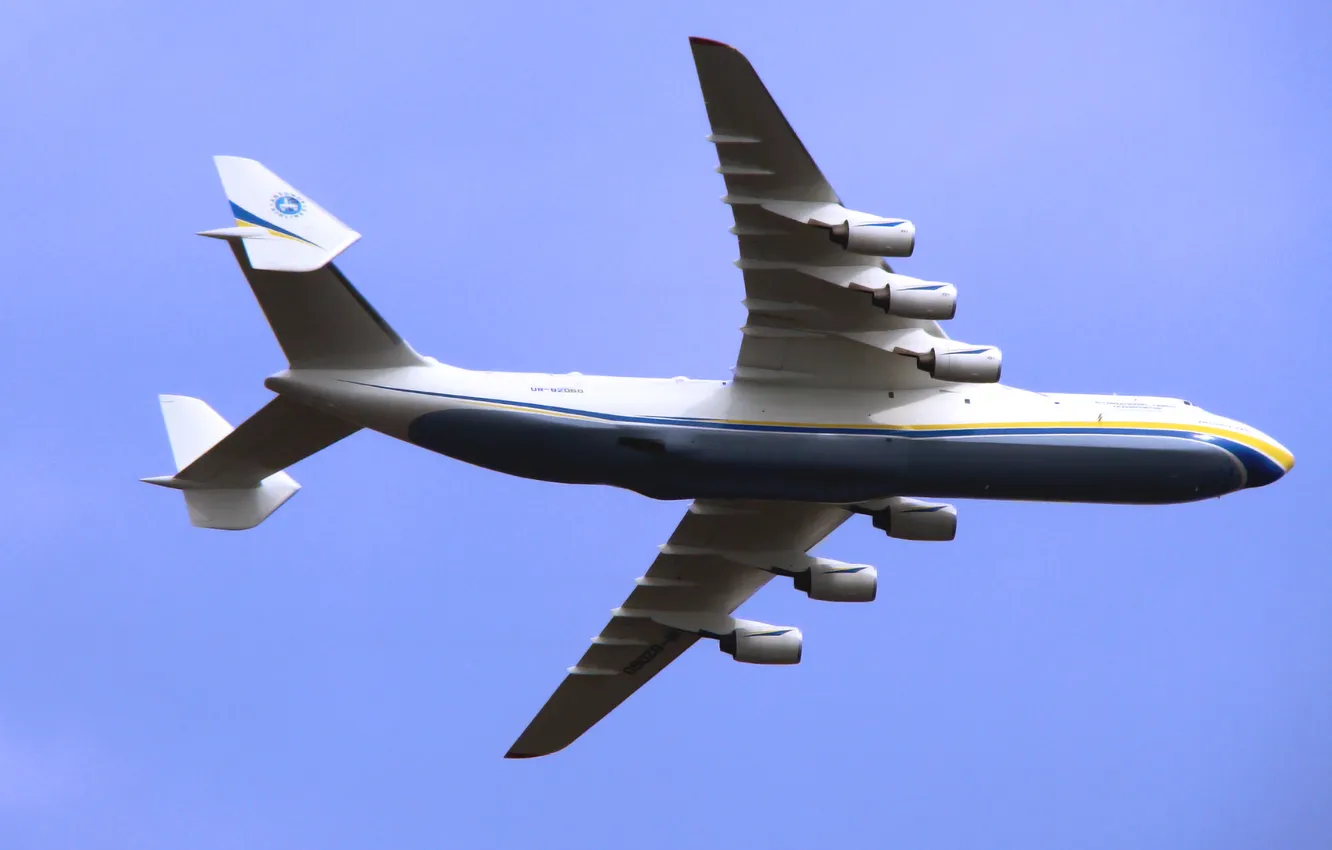 Фото обои Небо, Самолет, Полет, Крылья, Мрия, Ан-225, Грузовой, Реактивный
