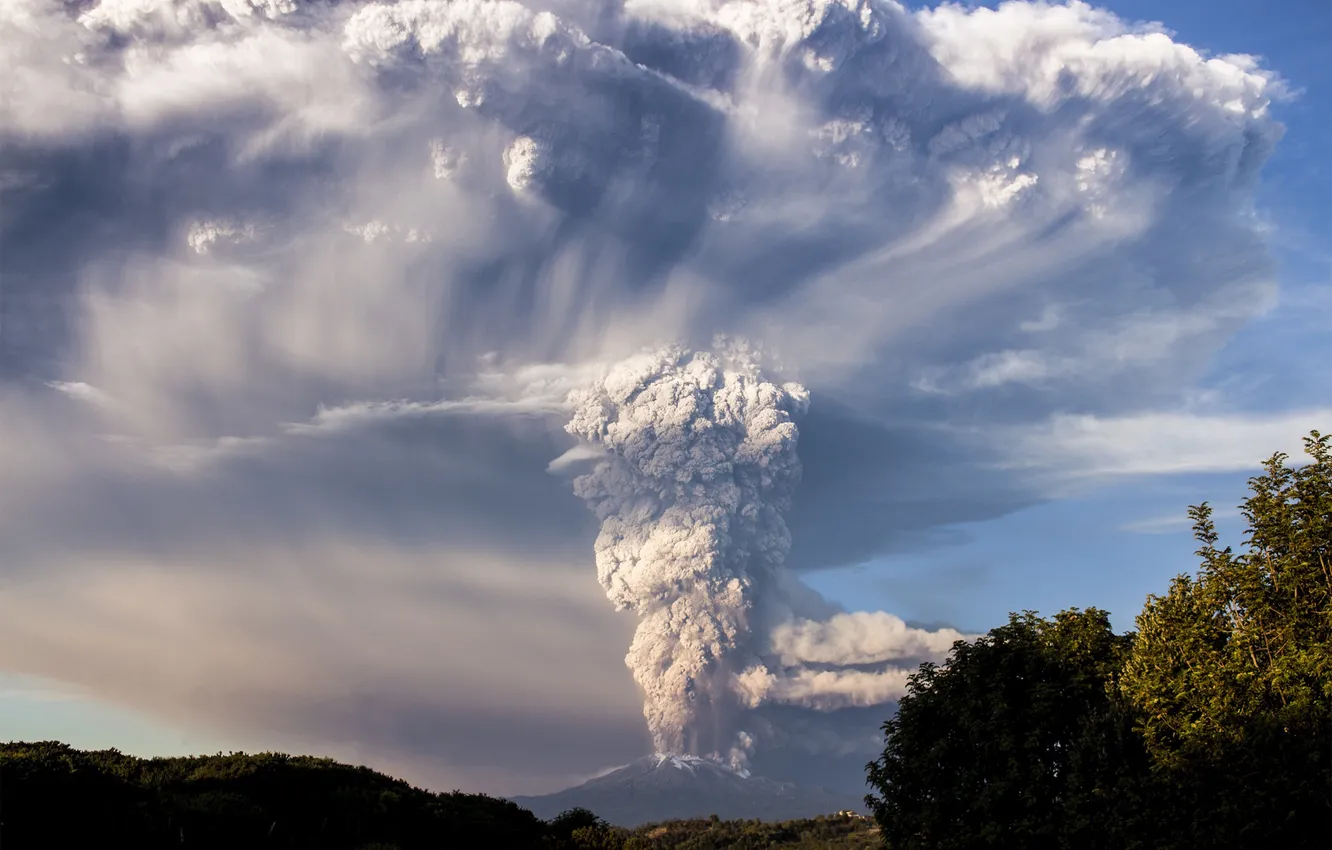Фото обои дым, гора, вулкан, облако, Чили, Calbuco