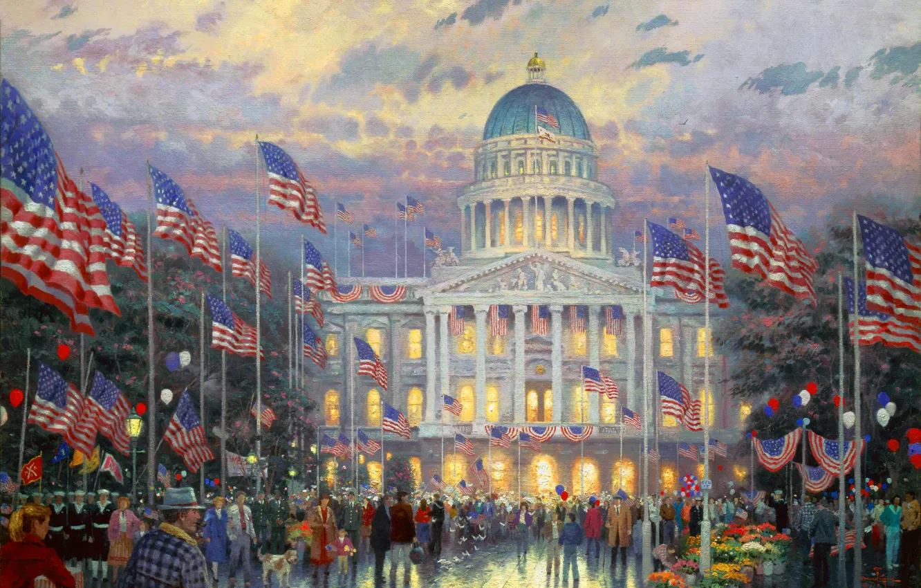 Фото обои Capitol, Kinkade, Flags