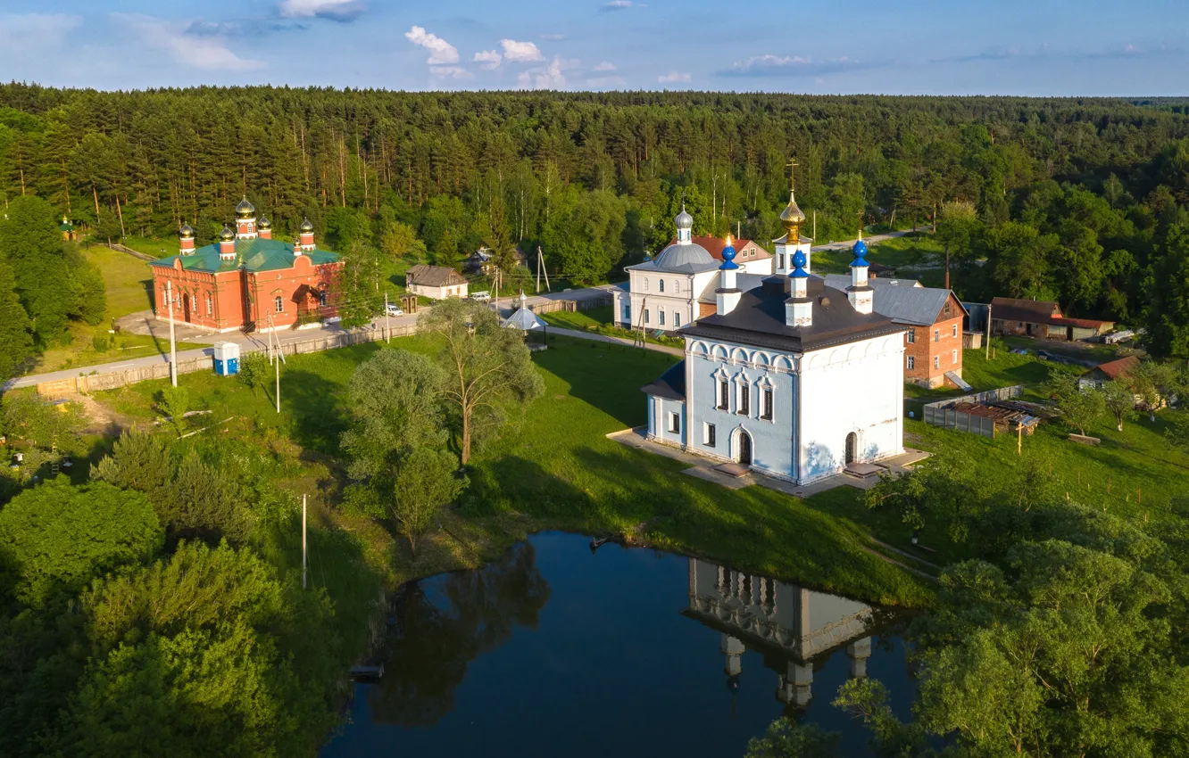 Фото обои пейзаж, город, пруд, церковь, леса, монастырь, Илья Гарбузов, Белёв