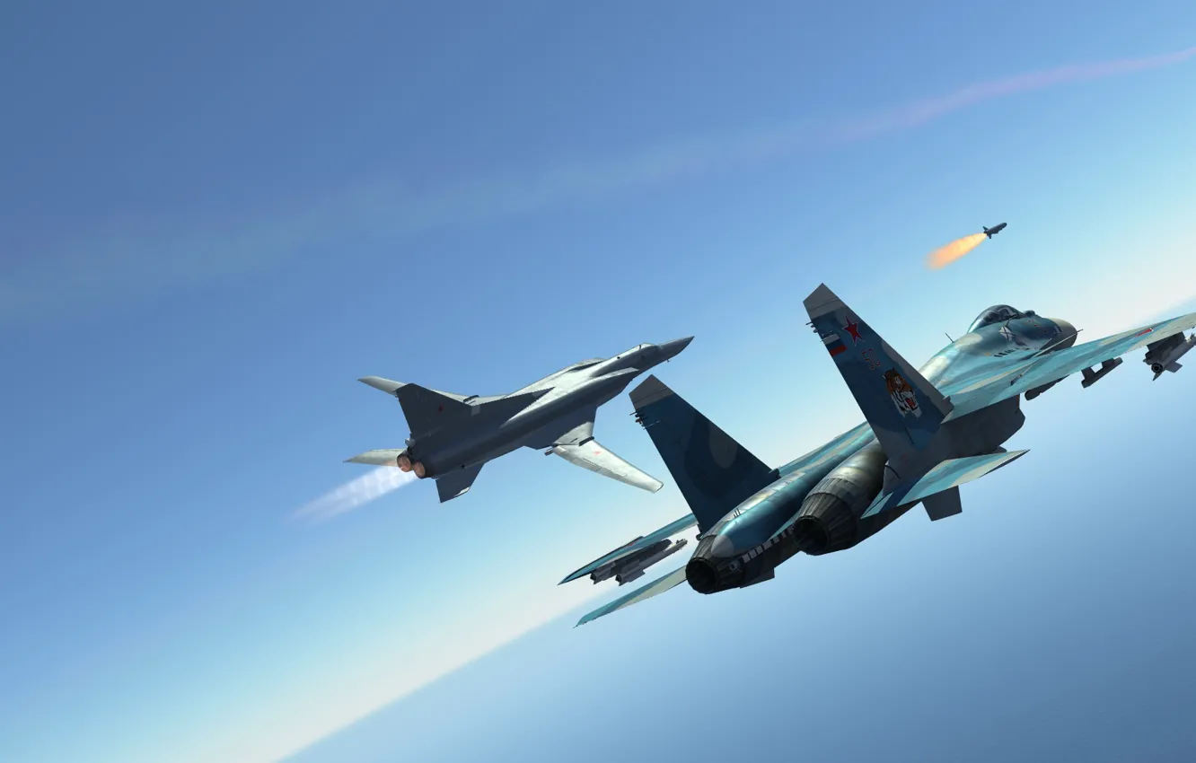 Фото обои КБ Туполева, Ту-22М3, Стратегический бомбардировщик, Сопровождение