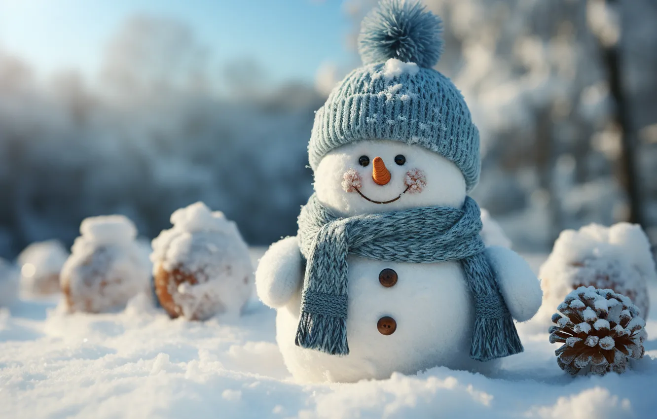 Фото обои зима, снег, Новый Год, Рождество, снеговик, happy, Christmas, winter