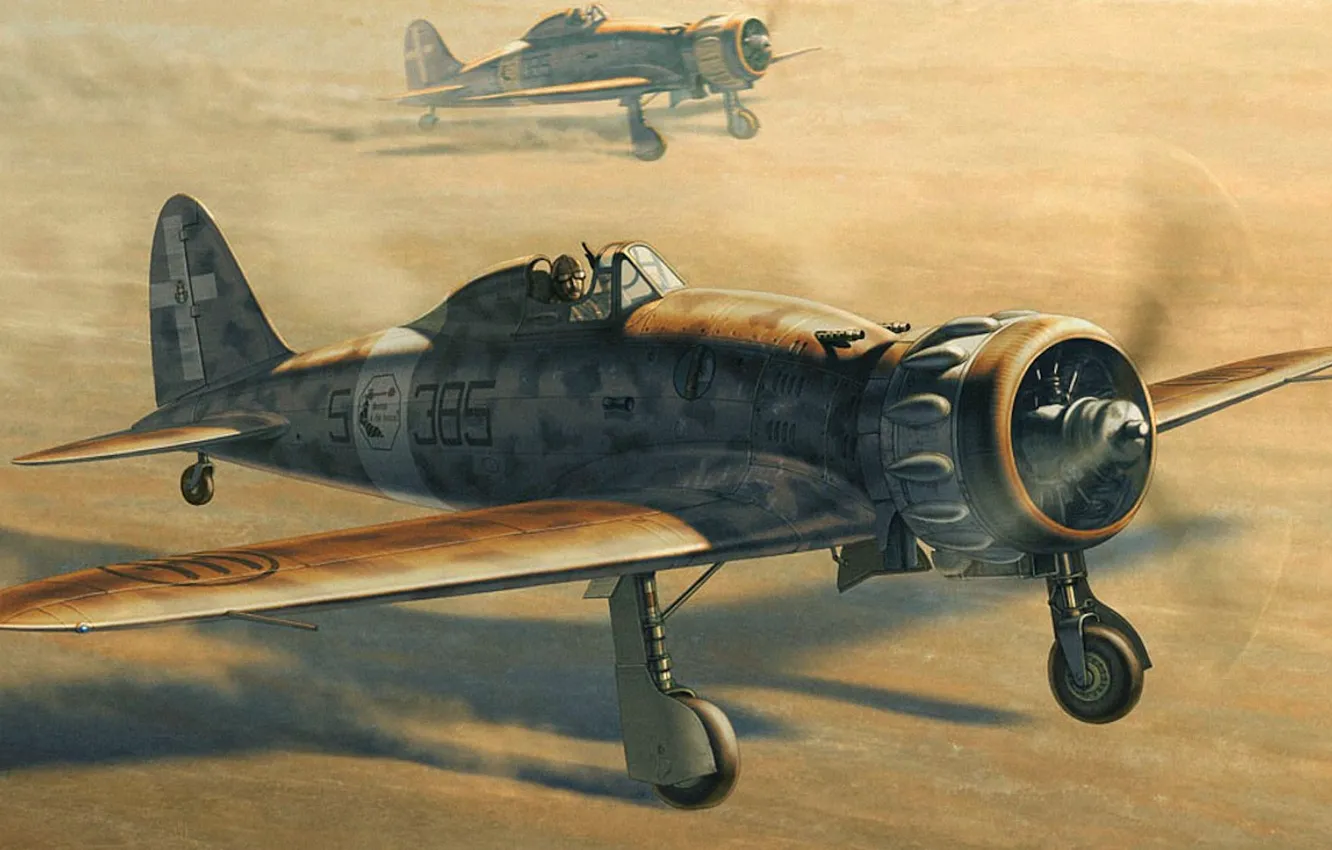 Фото обои рисунок, Молния, истребитель, взлёт, итальянский, C.200, Macchi, Saetta