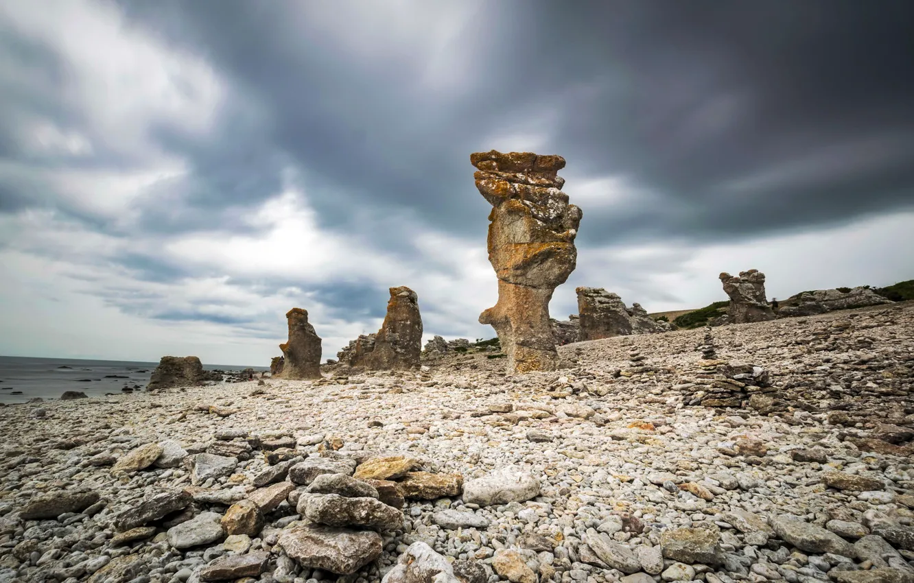 Фото обои море, камни, берег