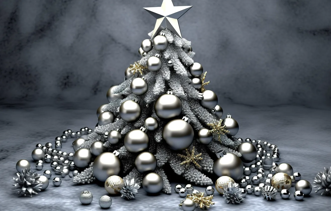 Фото обои шары, елка, Новый Год, Рождество, silver, new year, happy, Christmas