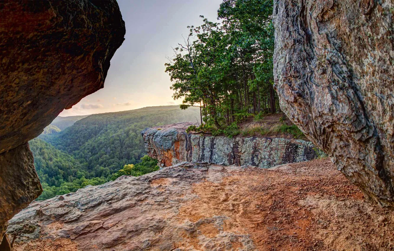 Фото обои деревья, скалы, Arkansas, Ozark National Forest, Whitaker Point Trail, Upper Buffalo Wilderness Area