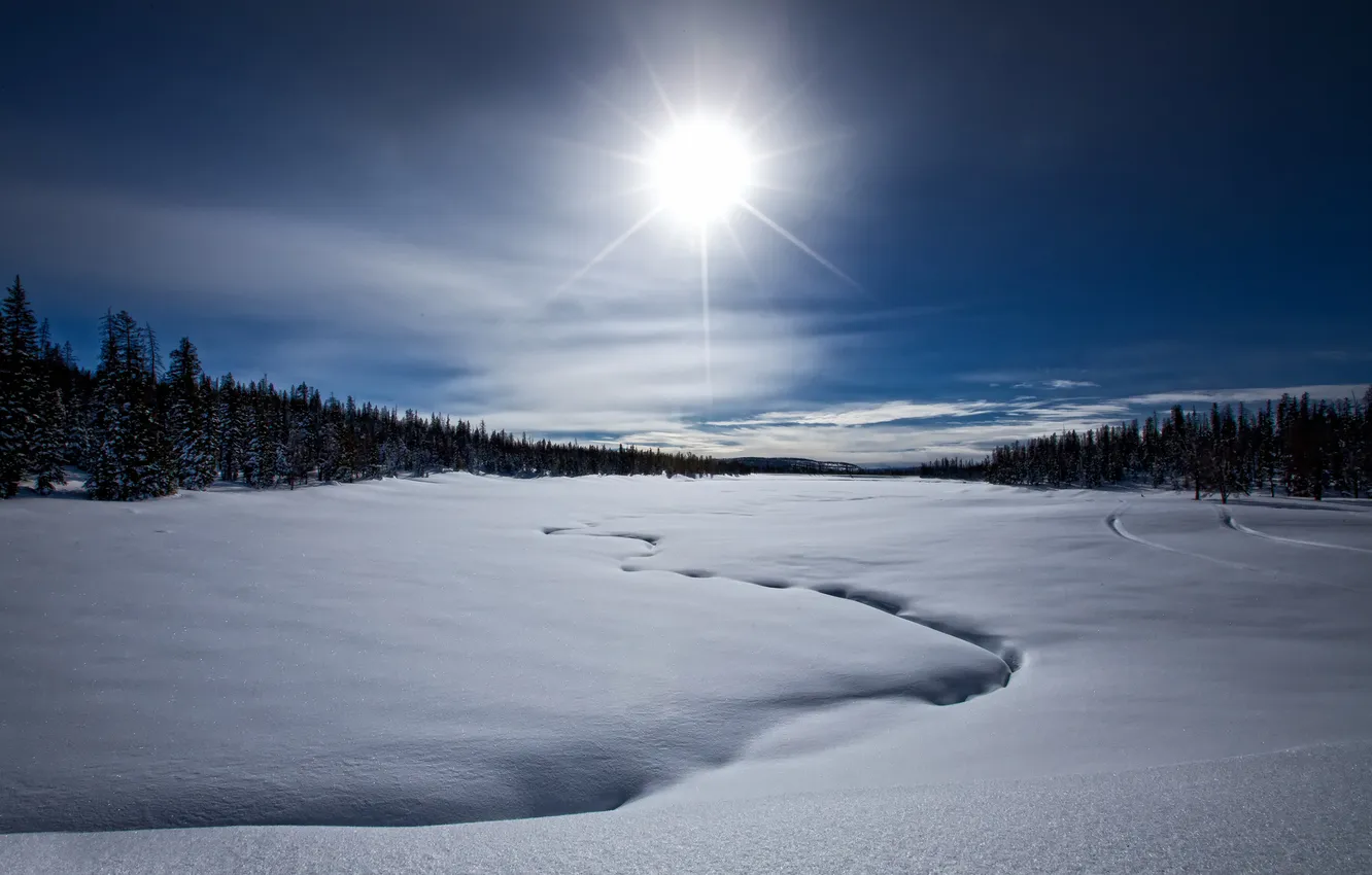 Фото обои зима, снег, озеро, frozen lost lake