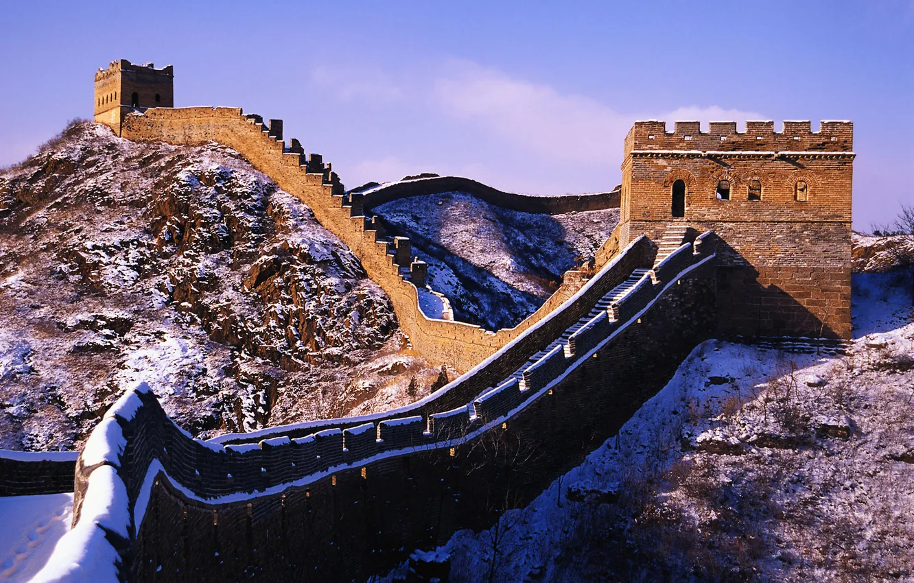 Фото обои снег, стена, великая, китайская