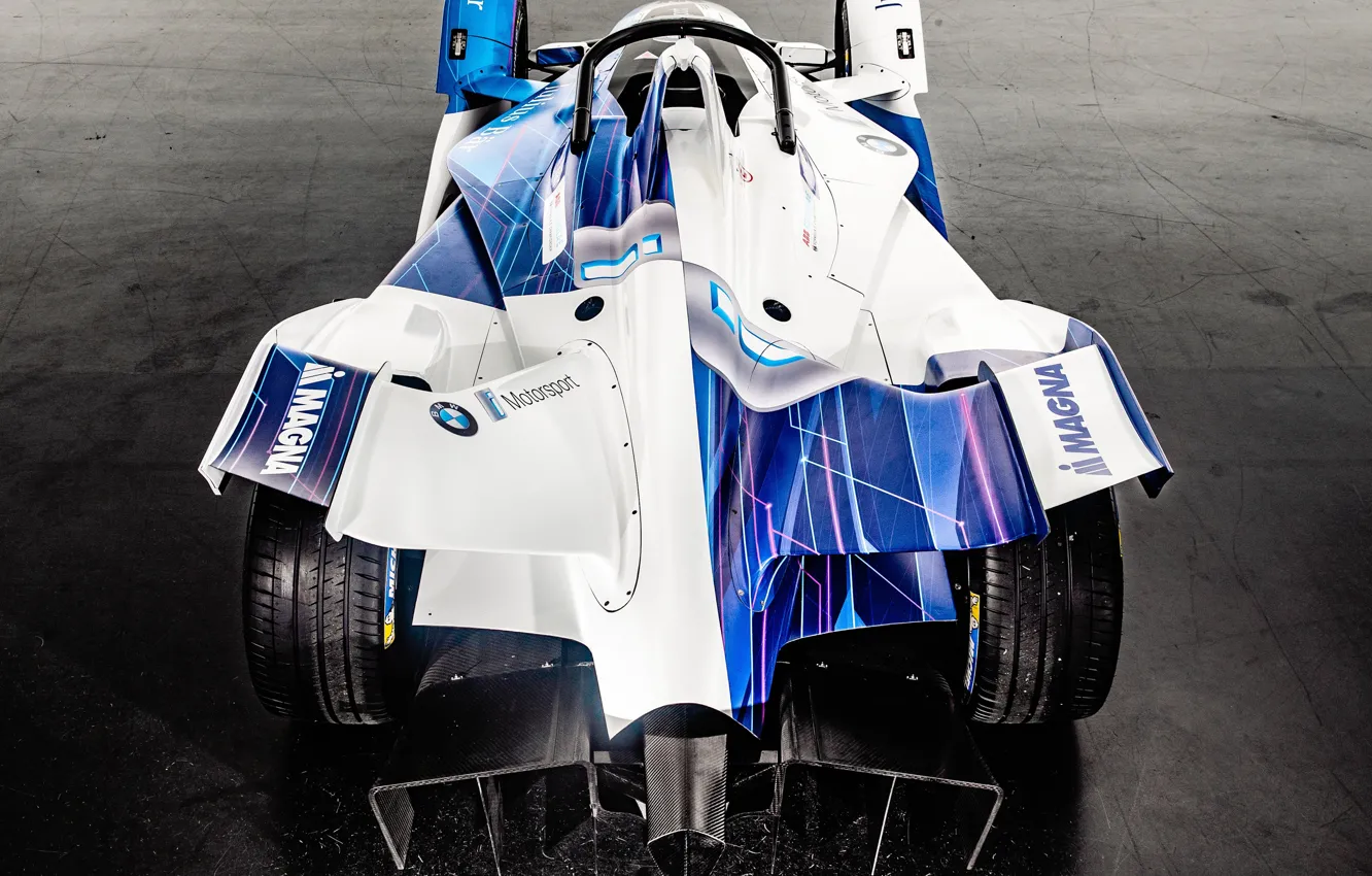 Фото обои вид сзади, 2018, Formula E, Electric Race Car, BMW iFE.18