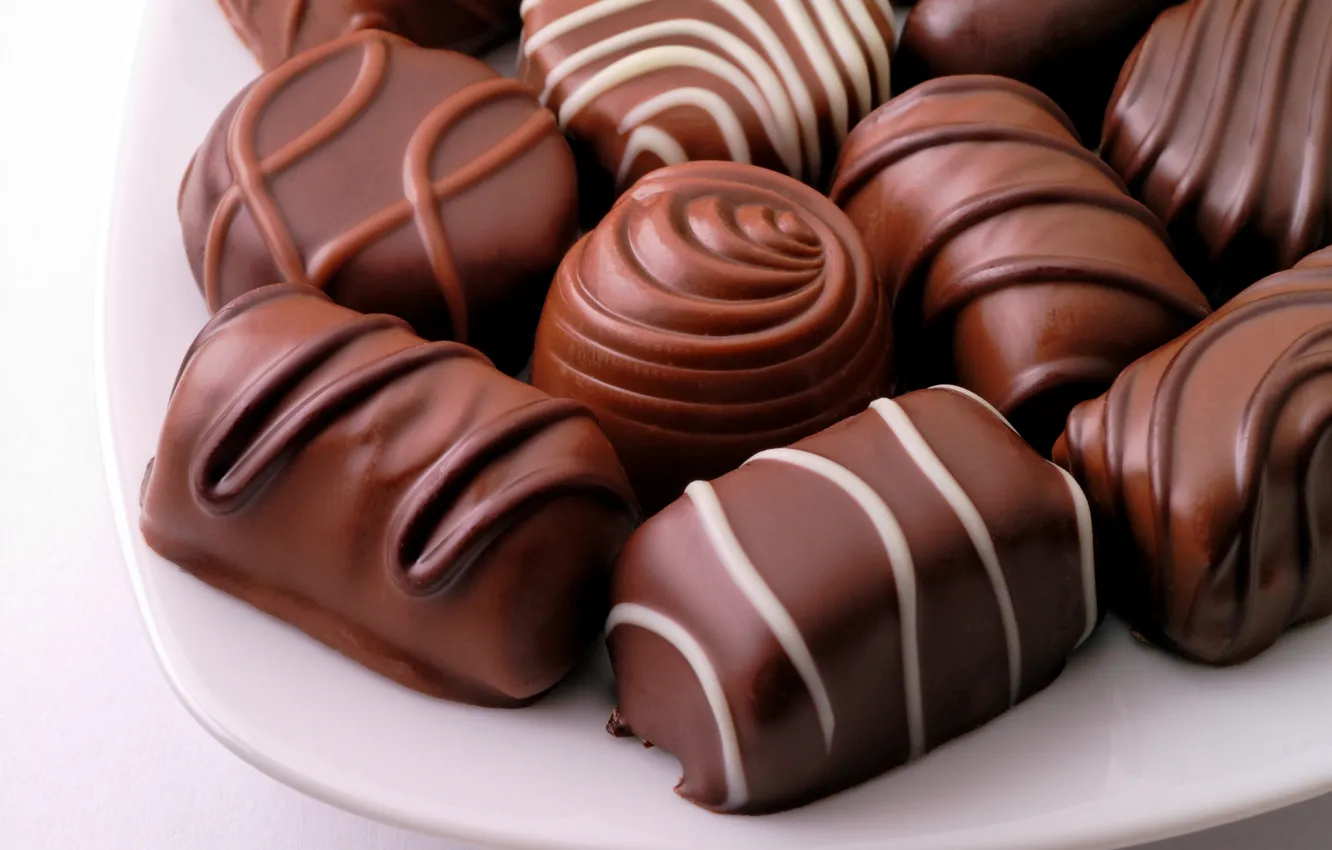 Фото обои шоколад, тарелка, конфеты, сладости, chocolate, candy, молочный