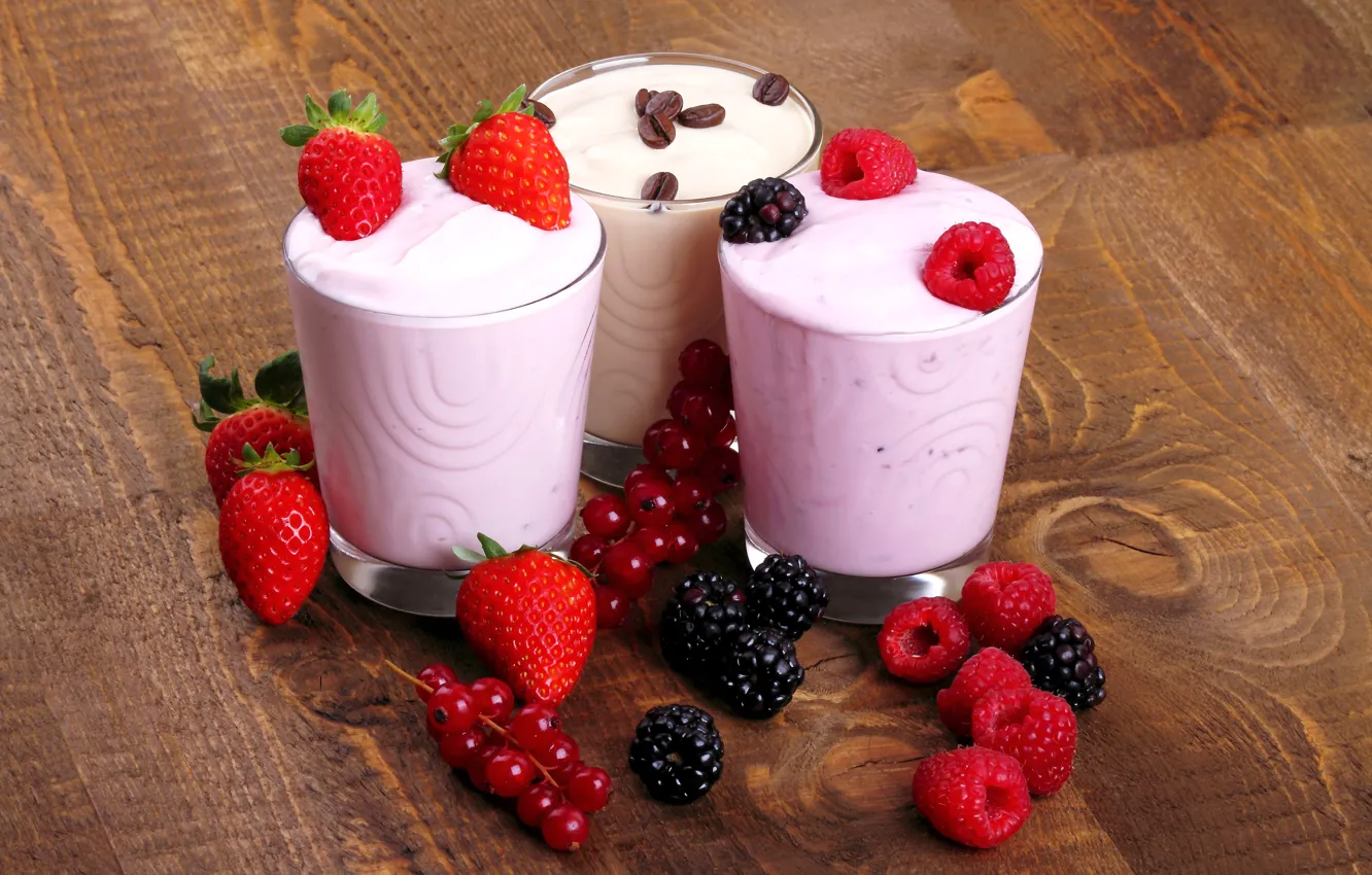 Фото обои ягоды, малина, кофе, молоко, клубника, смородина, ежевика, strawberry