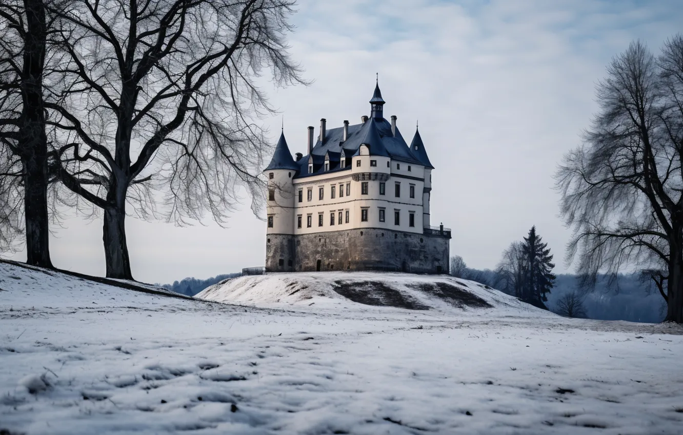 Фото обои зима, снег, природа, замок, старый, landscape, nature, winter