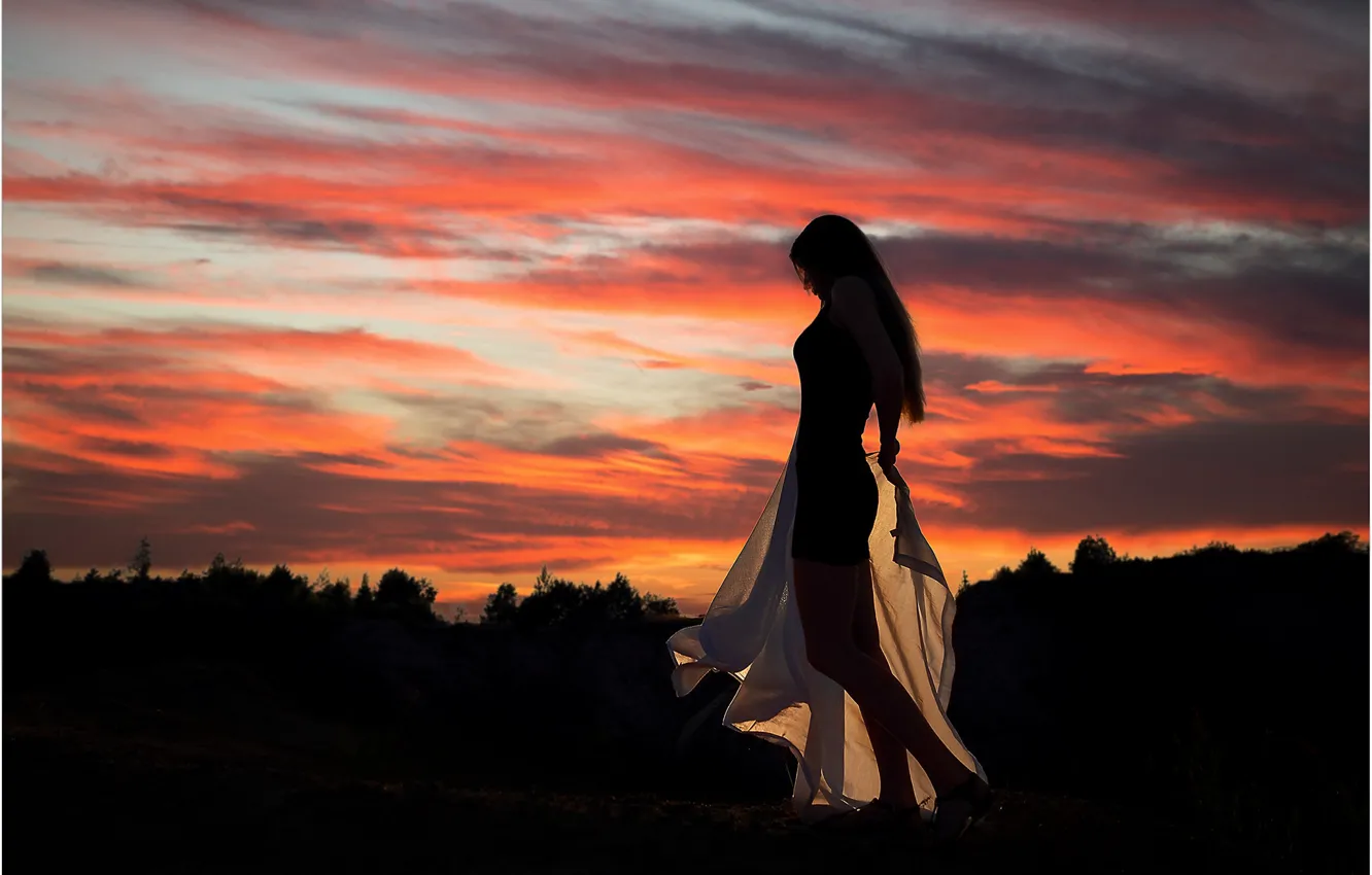 Фото обои небо, девушка, закат, поза, Andrius Stankūnas