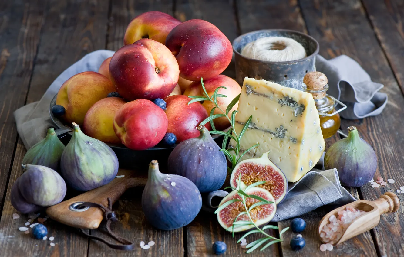 Фото обои ягоды, еда, сыр, черника, фрукты, натюрморт, нектарин, инжир