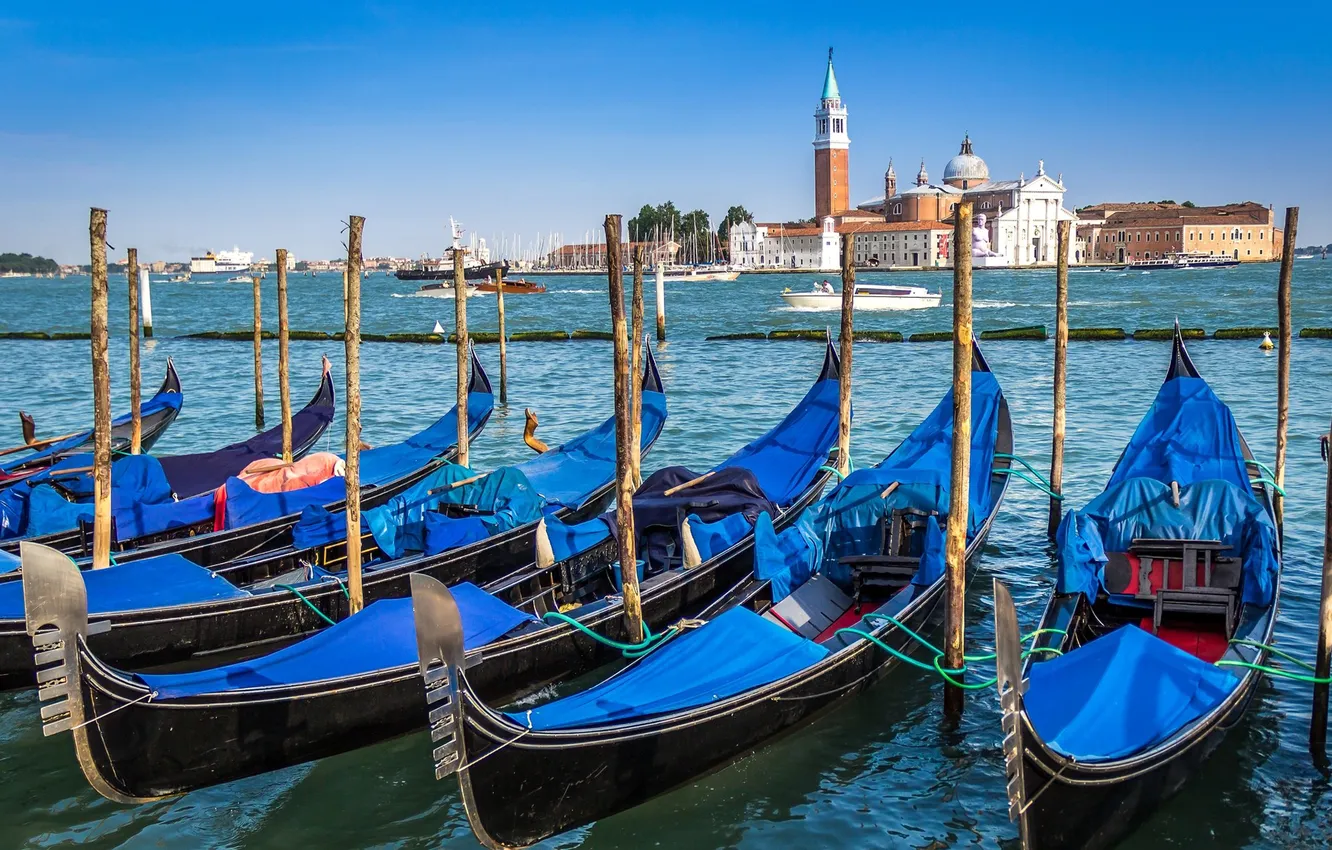 Фото обои лодка, Италия, церковь, Венеция, канал, гондола, Сан-Джорджо Маджоре