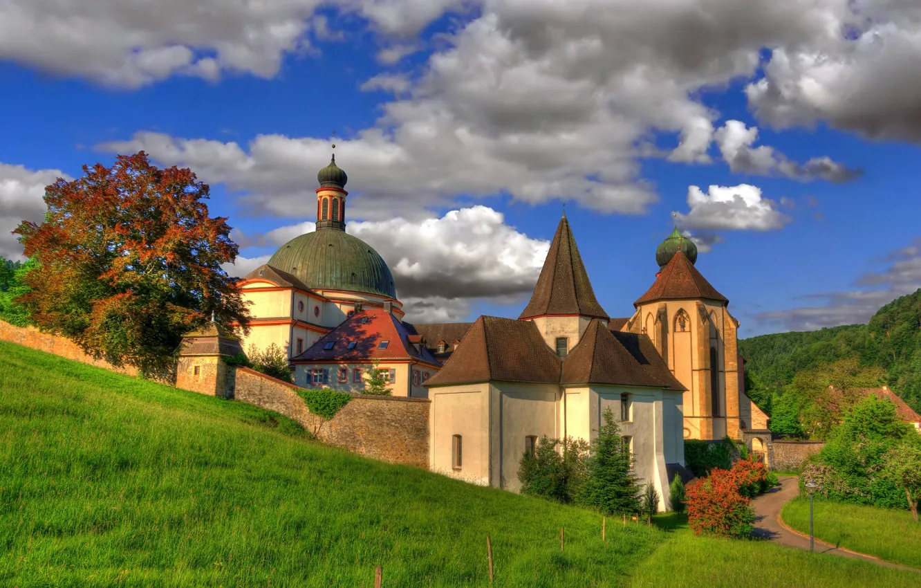 Фото обои облака, Германия, архитектура, монастырь, Germany, Баден-Вюртемберг, Baden-Württemberg, аббатство