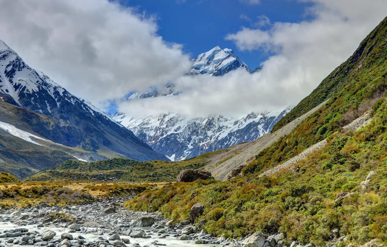 Фото обои река, фото, Новая Зеландия, New Zealand, Mount Cook National Park, гора Кука, Национальный парк Маунт-Кук, …