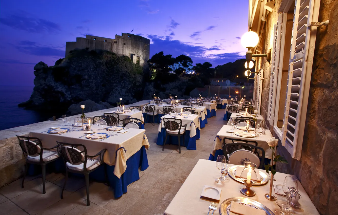 Фото обои evening, Dubrovnik, restaurant Nautika