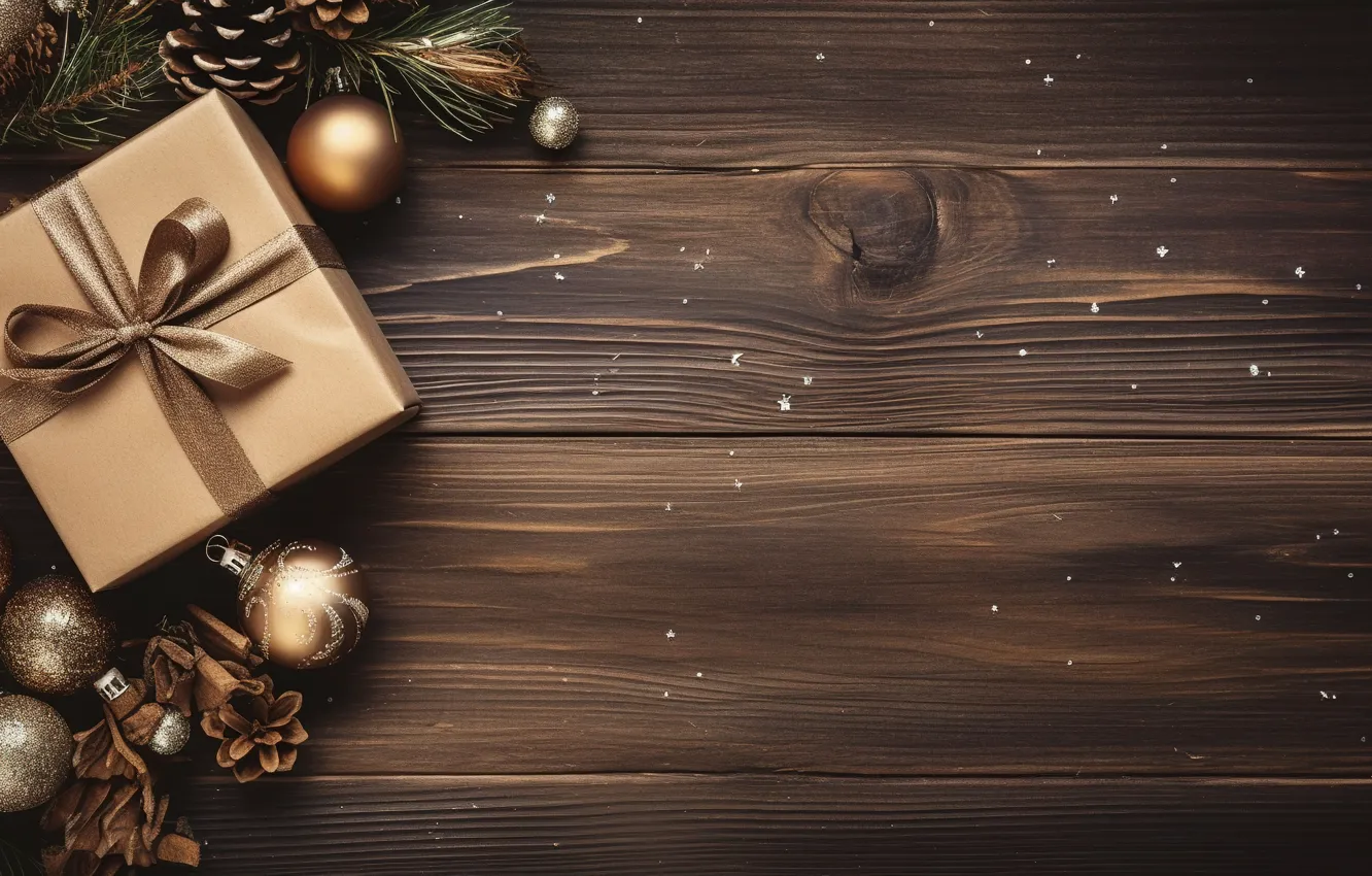 Фото обои украшения, фон, шары, Новый Год, Рождество, подарки, golden, new year