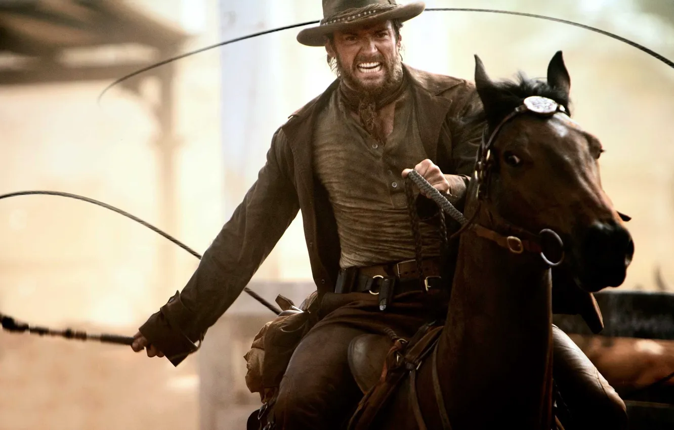 Фото обои Hugh Jackman, actor, hat, man, rider, leather, Australia, horse
