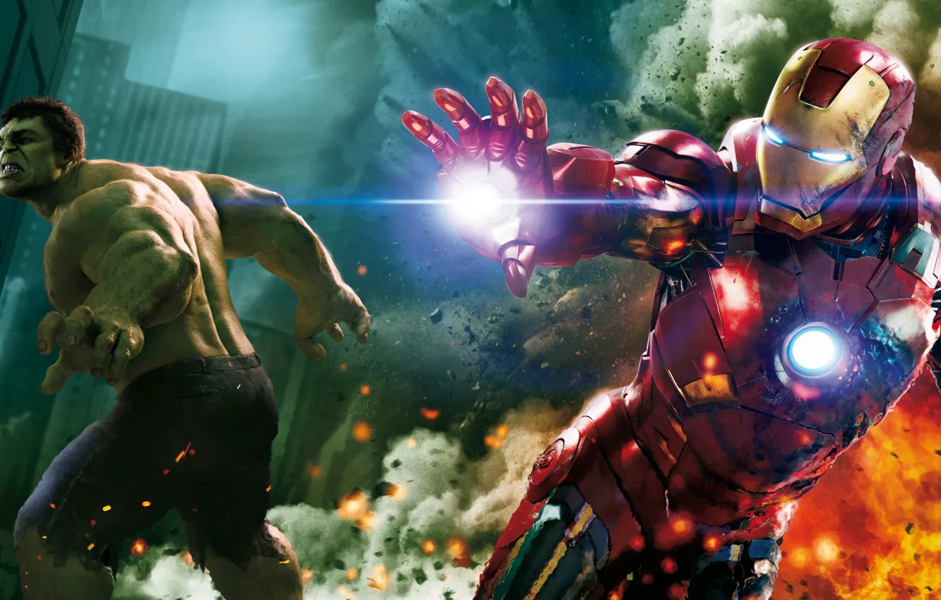 Фото обои Битва, Мстители, The Avengers, Халак, Железный Человек