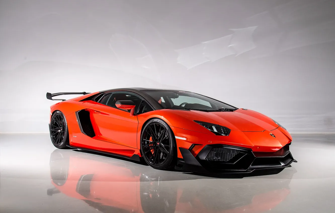 Фото обои Lamborghini, Light, Orange, SuperVeloce, Aventador, VAG, Sight