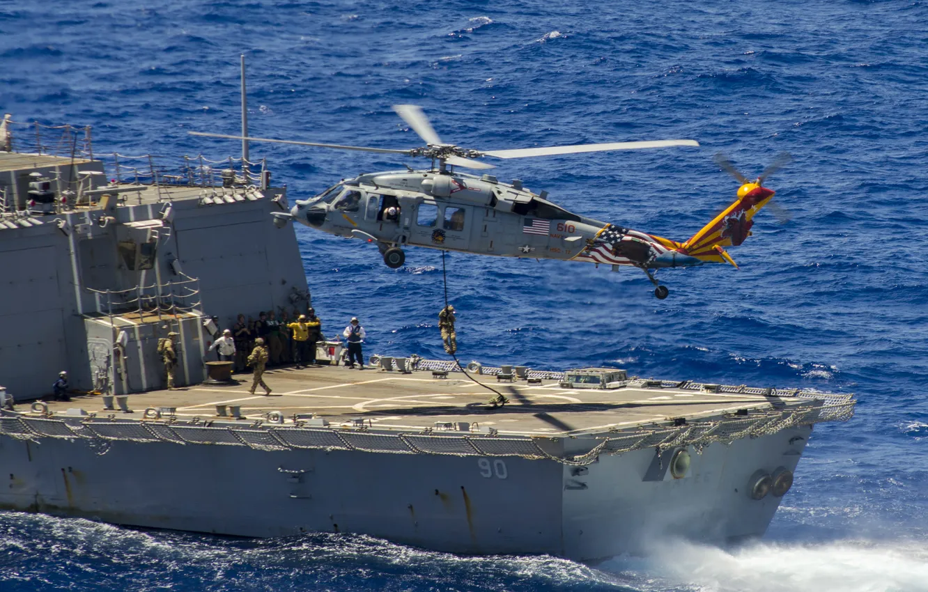 Фото обои вертолёт, высадка, многоцелевой, «Си Хок», Sea Hawk, MH-60S