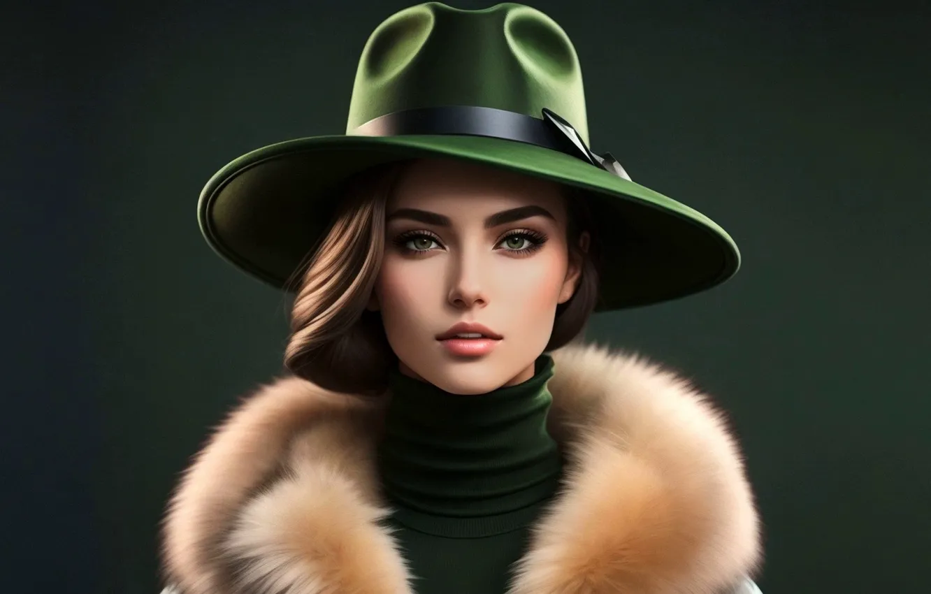 Фото обои girl, hat, portrait, brown haired