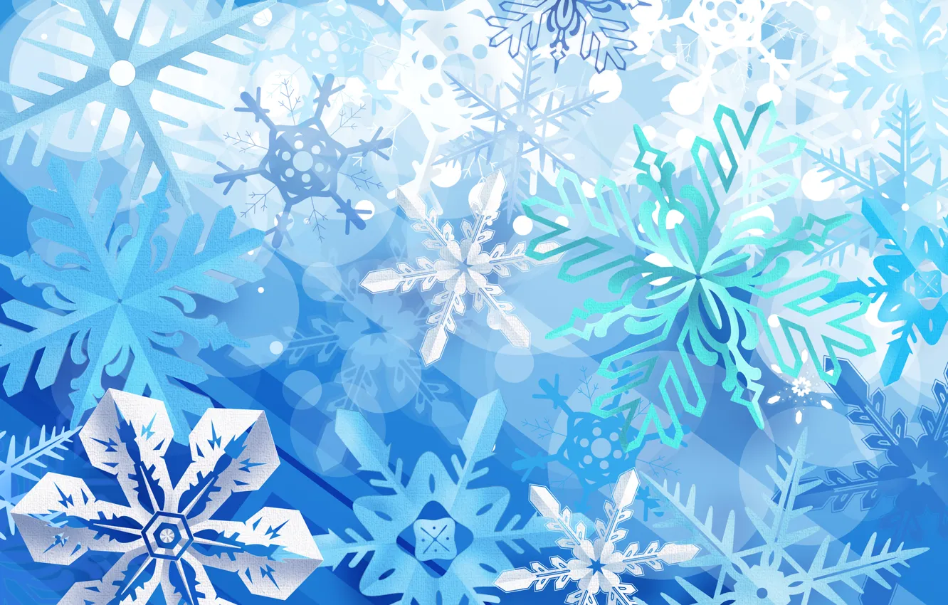 Фото обои зима, снежинки, синий