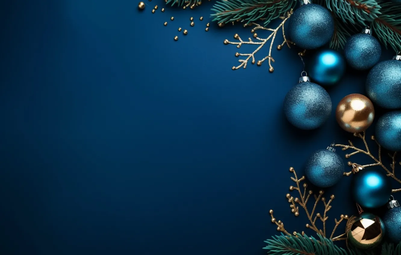 Фото обои украшения, темный фон, золото, шары, Новый Год, Рождество, golden, new year
