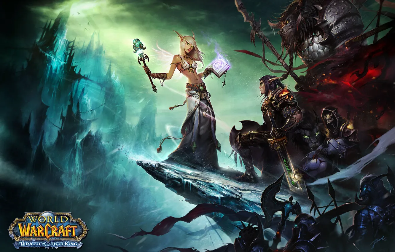 Фото обои оружие, меч, воин, эльфы, маг, WoW, World of Warcraft, топор