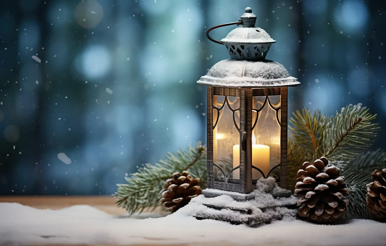 Фото обои зима, снег, ночь, Рождество, фонарь, Новый год, Christmas, night
